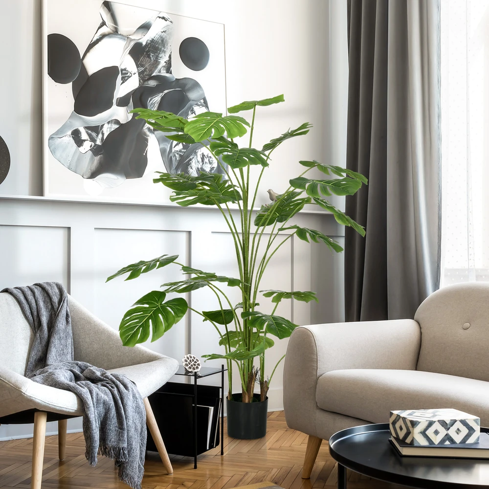 Dirbtinis augalas HOMCOM, dirbtinė Monstera Deliciosa, 180 cm aukščio dirbtinis medis su 24 šakomis, kambarinis augalas, dekoratyvinis augalas patalpoms, žalias