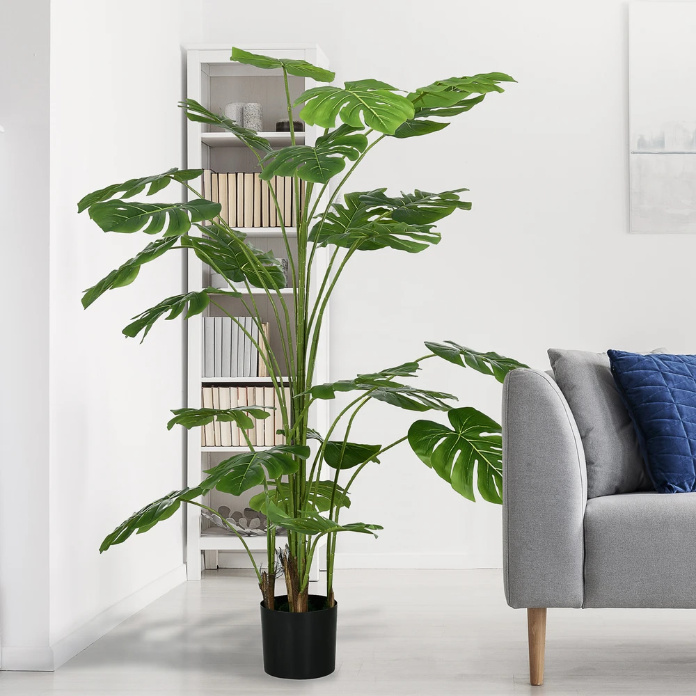 Dirbtinis augalas HOMCOM, dirbtinė Monstera Deliciosa, 180 cm aukščio dirbtinis medis su 24 šakomis, kambarinis augalas, dekoratyvinis augalas patalpoms, žalias