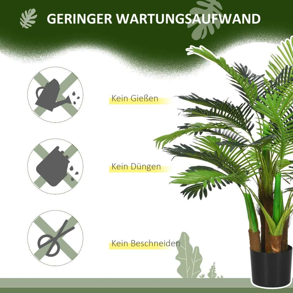 Dirbtinis augalas HOMCOM, dirbtinė palmė, 100 cm, 27 šakos, kambarinis augalas, dirbtinis medelis, dekoracija vidaus ir lauko erdvėms, žalia