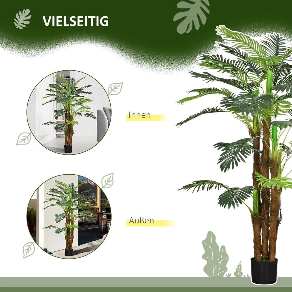 HOMCOM dirbtinis augalas, dirbtinė palmė, 160 cm dirbtinis augalas su 36 šakelėmis, kambarinis augalas, dirbtinis medis, augalų dekoracija vidaus ir lauko erdvėms, žalia
