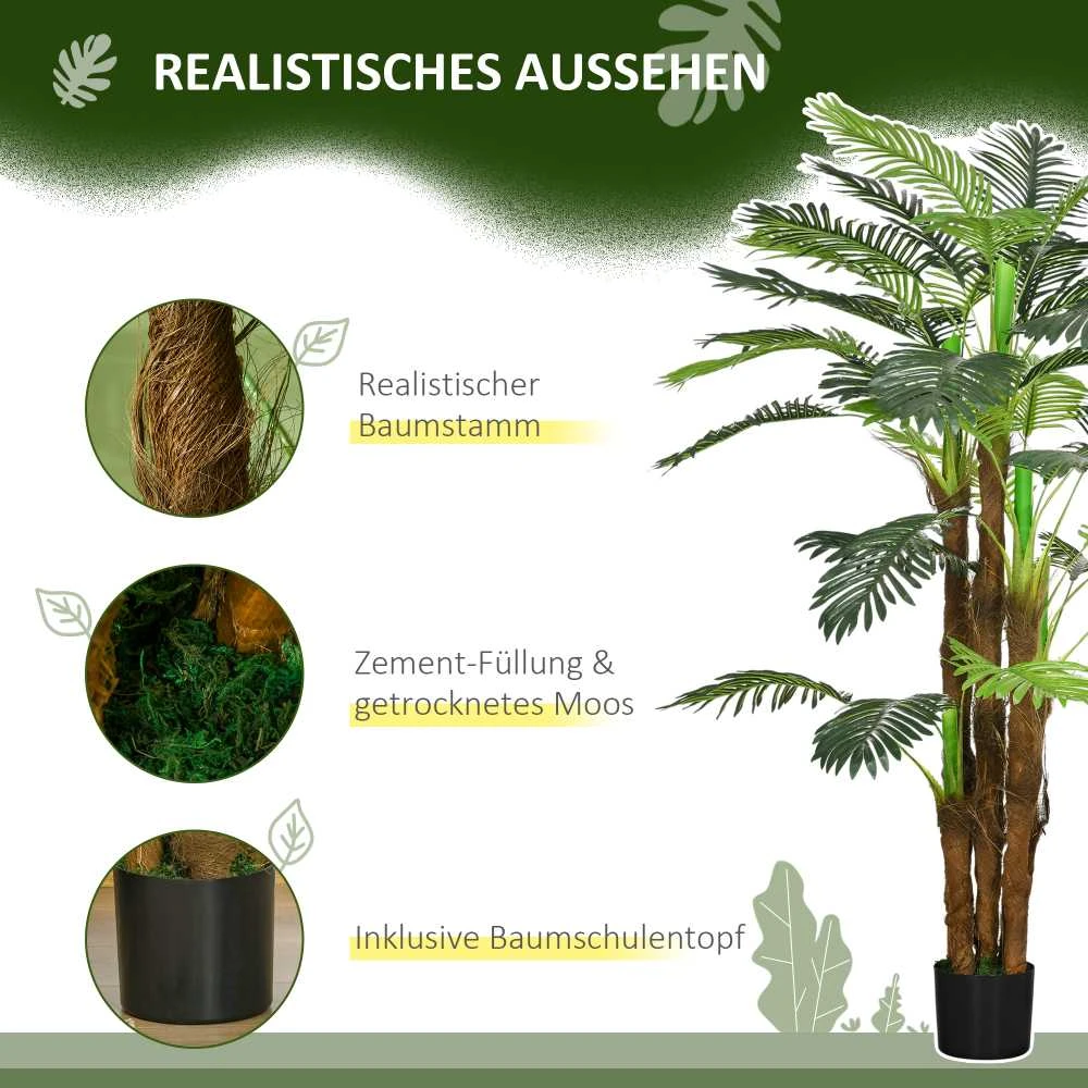 HOMCOM dirbtinis augalas, dirbtinė palmė, 160 cm dirbtinis augalas su 36 šakelėmis, kambarinis augalas, dirbtinis medis, augalų dekoracija vidaus ir lauko erdvėms, žalia