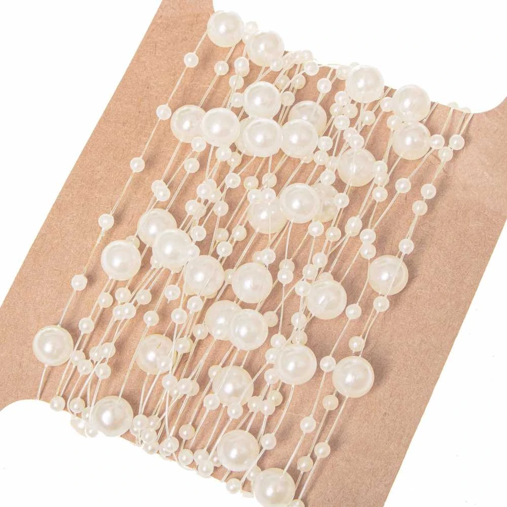 Dirbtiniai perlai Springos 8+3 mm, 5 m, kreminė