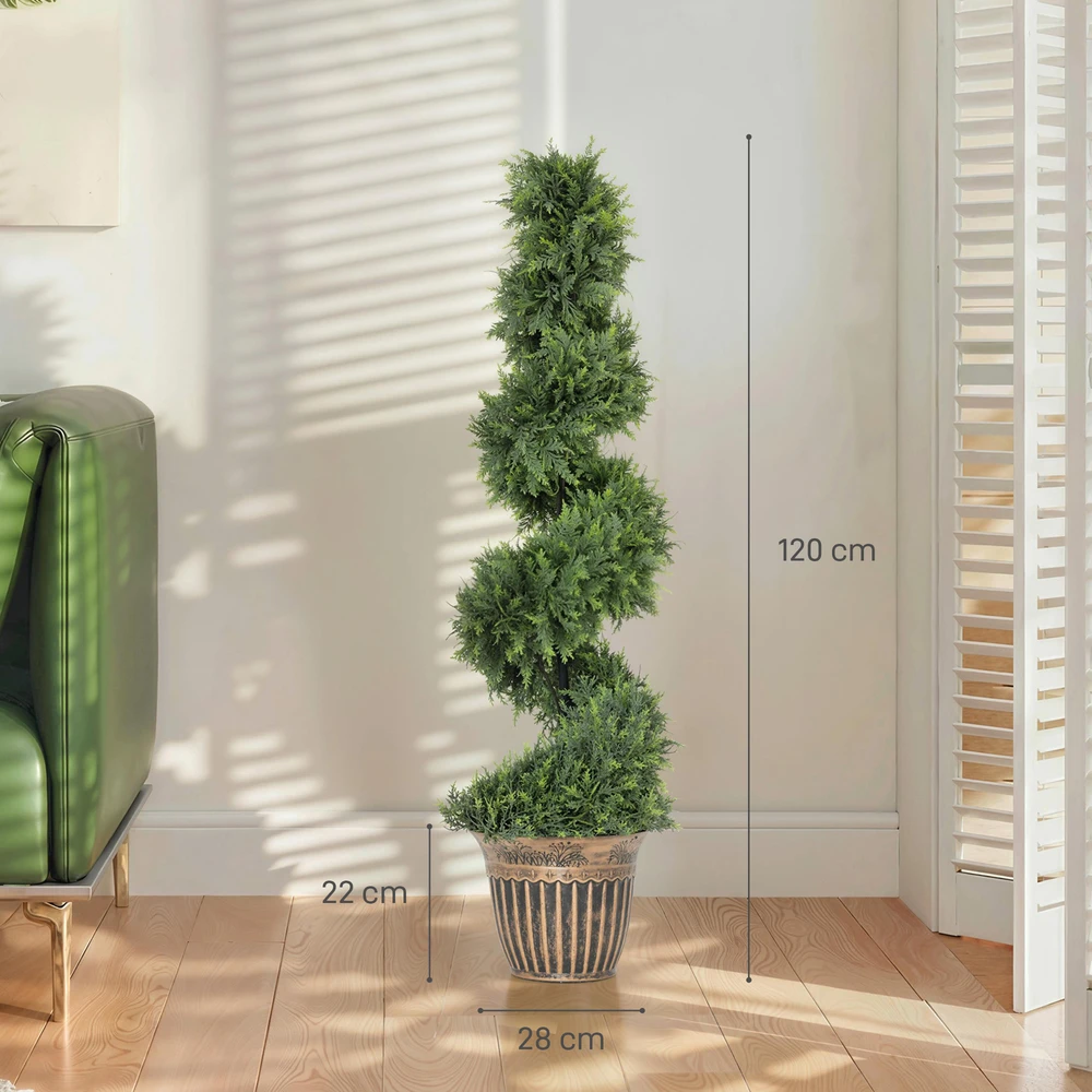 Dirbtiniai spiraliniai kiparisai su vazonais, žali, 120 cm, 2 vnt.
