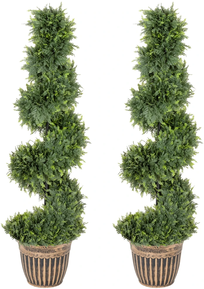 Dirbtiniai spiraliniai kiparisai su vazonais, žali, 120 cm, 2 vnt.