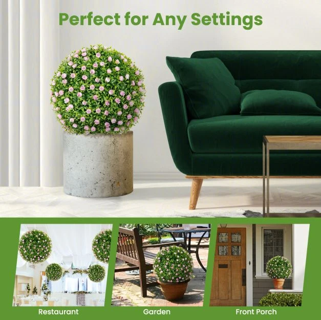 Dirbtiniai topiariniai rutuliai rožiniai ir žali 2 vnt.