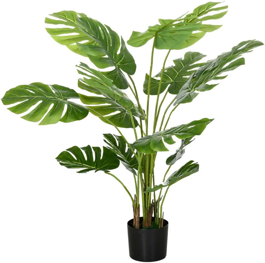 Dirbtinė „Monstera“ gėlė HOMCOM, 120 cm, su vazonu ir PE samanomis, itin tikroviška, svetainei, žalia