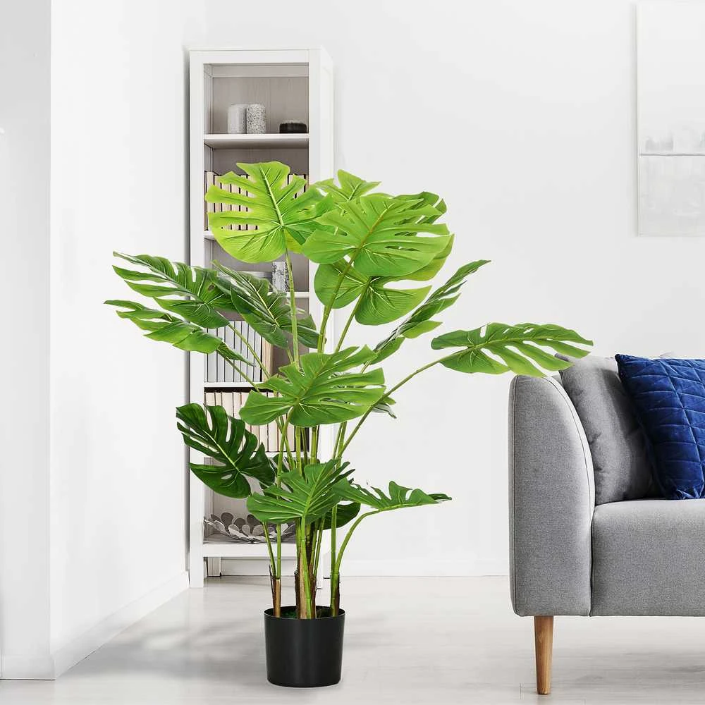 Dirbtinė „Monstera“ gėlė HOMCOM, 120 cm, su vazonu ir PE samanomis, itin tikroviška, svetainei, žalia