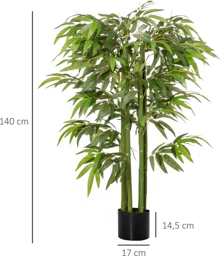 Dirbtinis bambukas HOMCOM, 140 cm, plastikinis dirbtinis augalas vazone, dirbtinis bambukas su 780 itin tikroviškų lapų, skirtas svetainei, miegamajam, biurui ar sodo dekoravimui