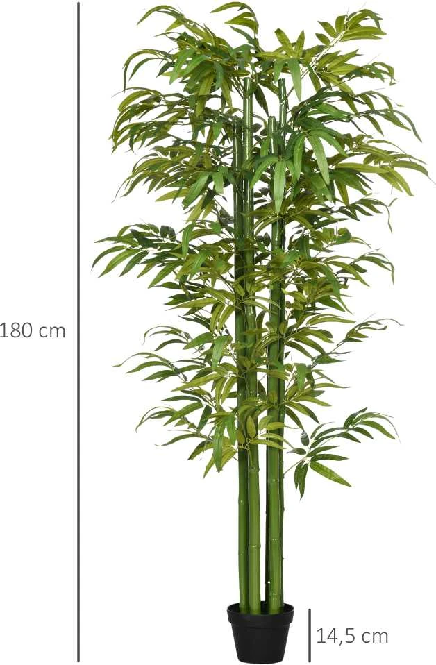 HOMCOM dirbtinis augalas 180 cm, dirbtinis bambuko medis su vazonu, dirbtinis medis, žalias