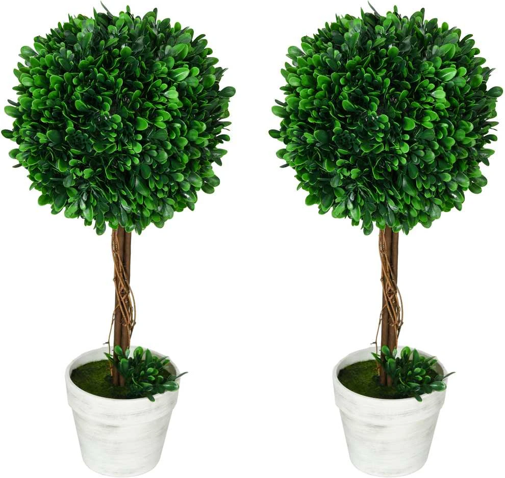 HOMCOM dirbtiniai buksmedžiai, 2 vnt. rinkinys, UV spinduliams atsparūs dirbtiniai augalai, 60 cm, vazone, svetainei, žalia