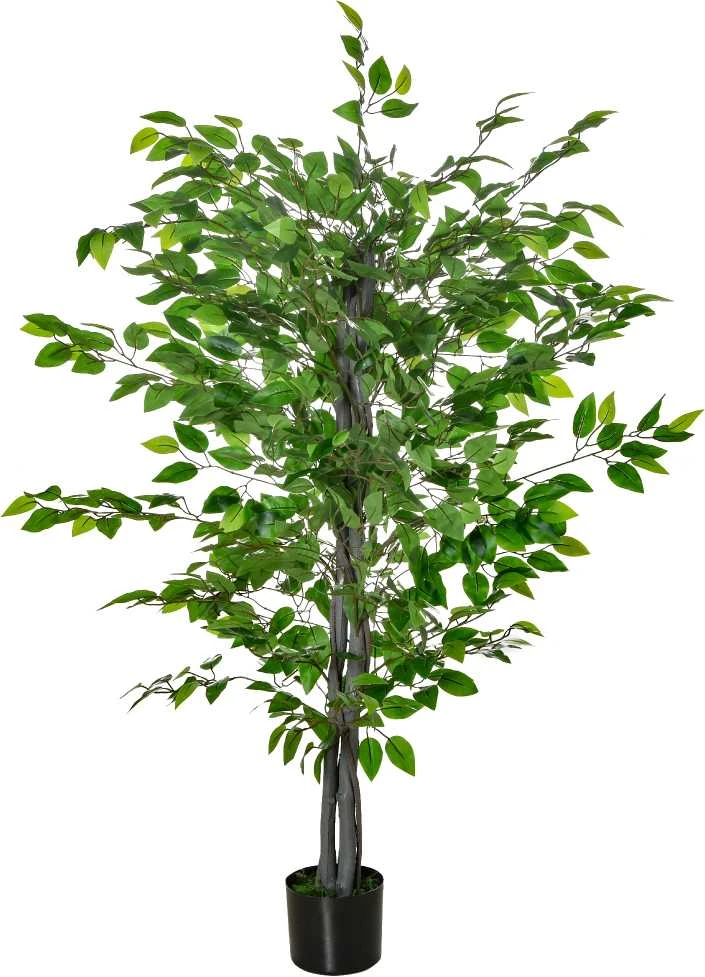 HOMCOM dirbtinis fikuso medis, 135 cm, plastikinė dirbtinė gėlė, vazoninis fikusas, tikroviškas dirbtinis medis su cementu, dirbtinis augalas svetainei, miegamajam, biurui, sodui