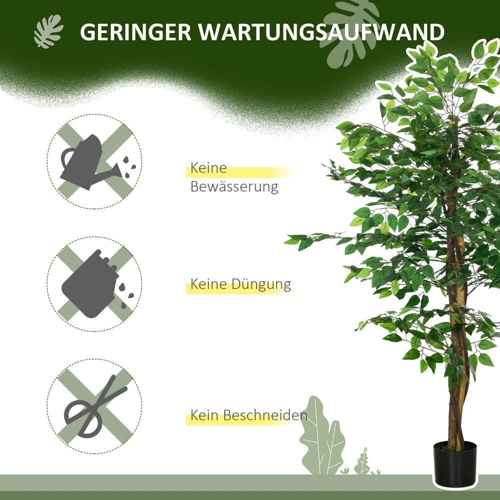 Dirbtinis augalas HOMCOM, 150 cm, su vazonu, dirbtinės samanos, dirbtinis Ficus medis, kambarinis augalas svetainei, žalias