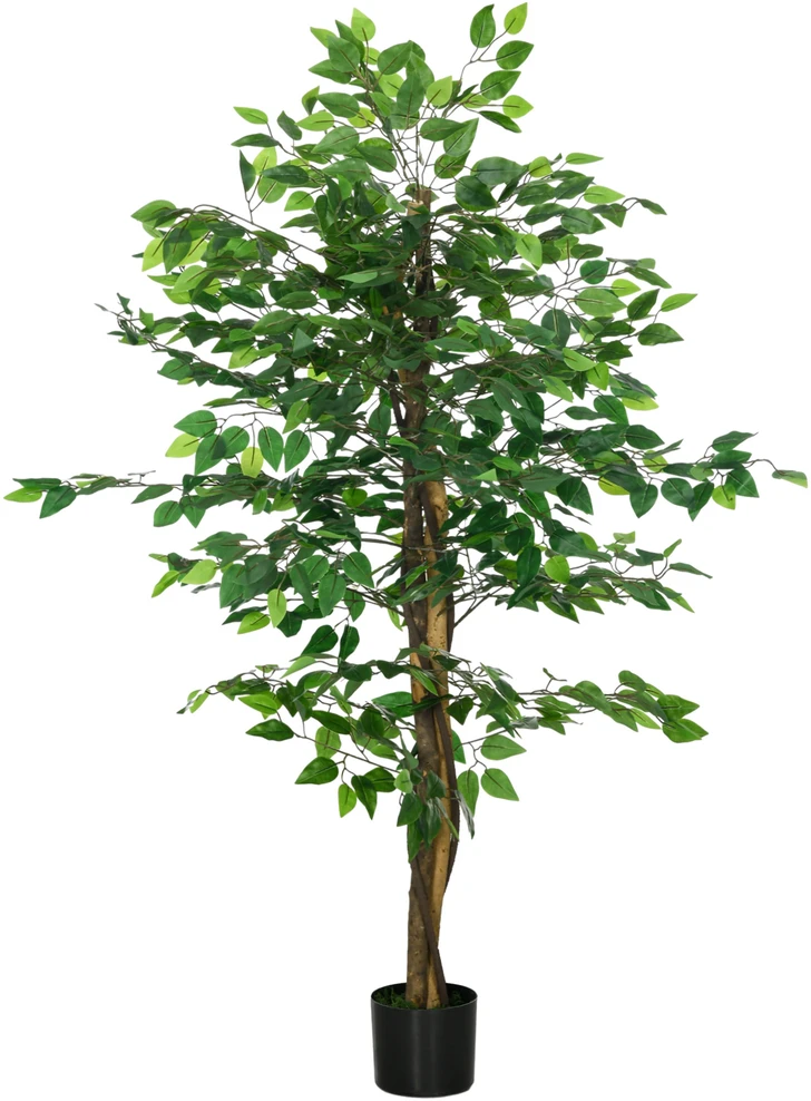 Dirbtinis augalas HOMCOM, 150 cm, su vazonu, dirbtinės samanos, dirbtinis Ficus medis, kambarinis augalas svetainei, žalias
