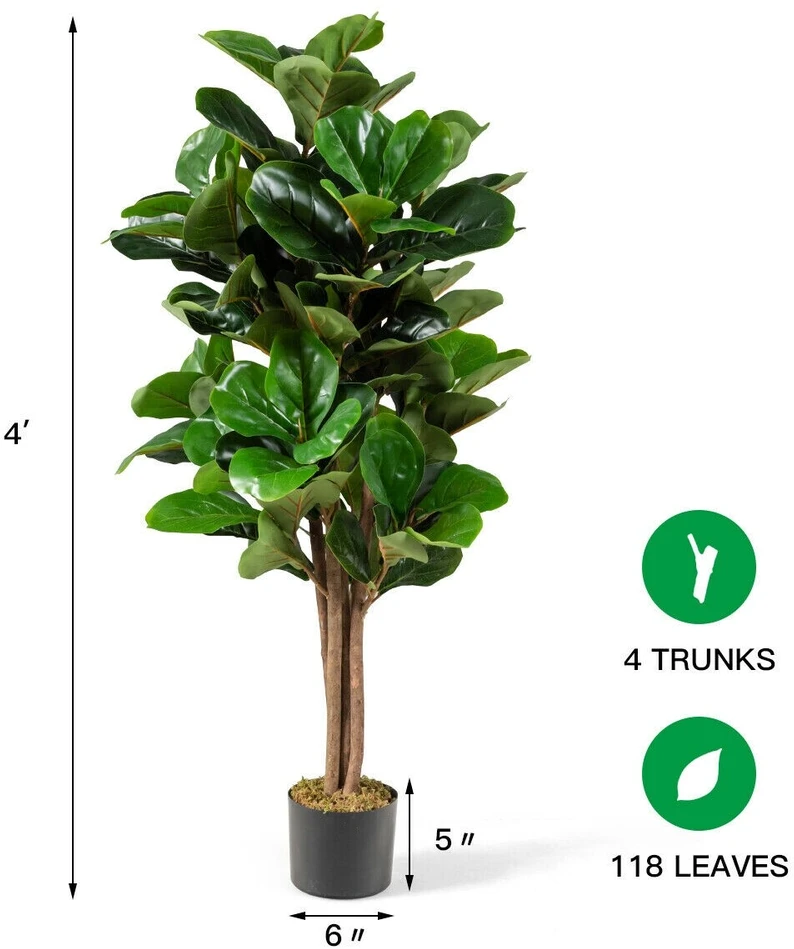 Dirbtinis smuiklapis fikusas, 118 lapų, žalias, 121,9 cm