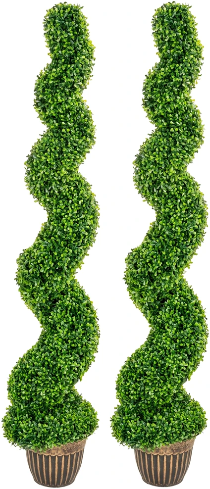 Dirbtinis spiralinės formos buksmedis su vazonu, žalias, 150 cm, 2 vnt.