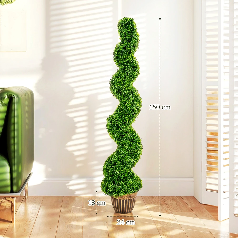 Dirbtinis spiralinės formos buksmedis su vazonu, žalias, 150 cm, 2 vnt.