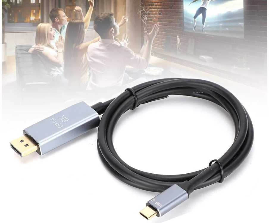 DisplayPort USB-C kabelis 1.4, 1,8 m, 8K, 4K, 2K
