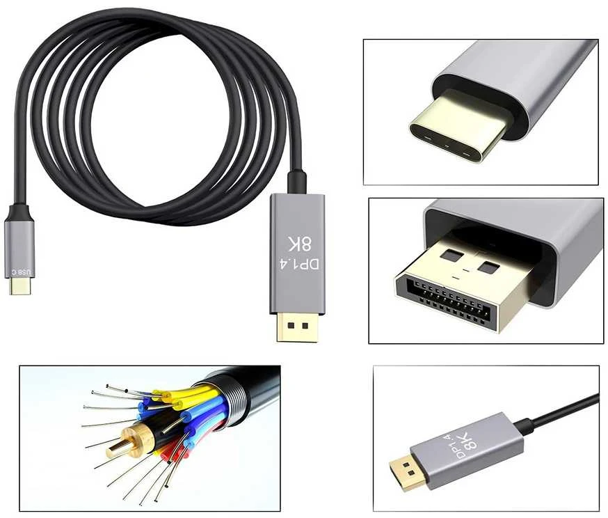 DisplayPort USB-C kabelis 1.4, 1,8 m, 8K, 4K, 2K