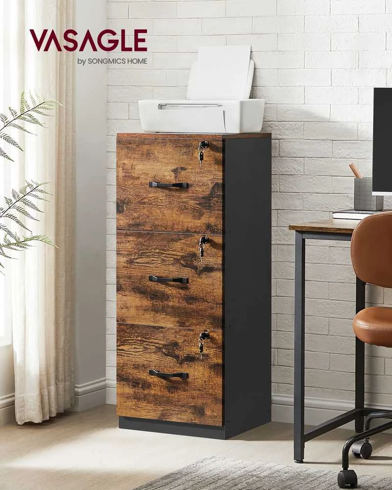 Songmics Dokumentų spintelė su 3 užrakinamais stalčiais 40x41x103 cm