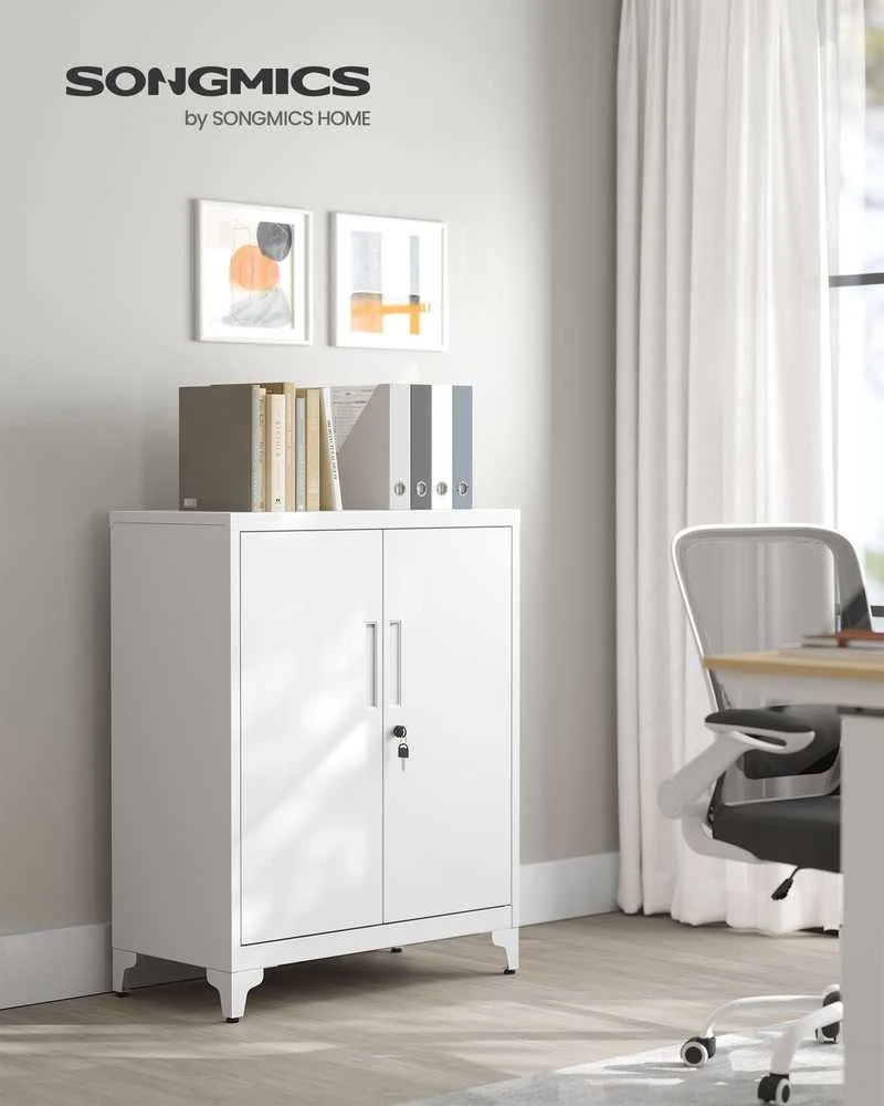 Songmics Dokumentų spintelė su užraktu 40 x 80 x 90 cm balta