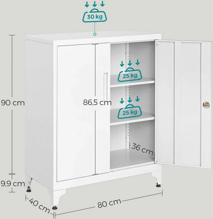 Songmics Dokumentų spintelė su užraktu 40 x 80 x 90 cm balta