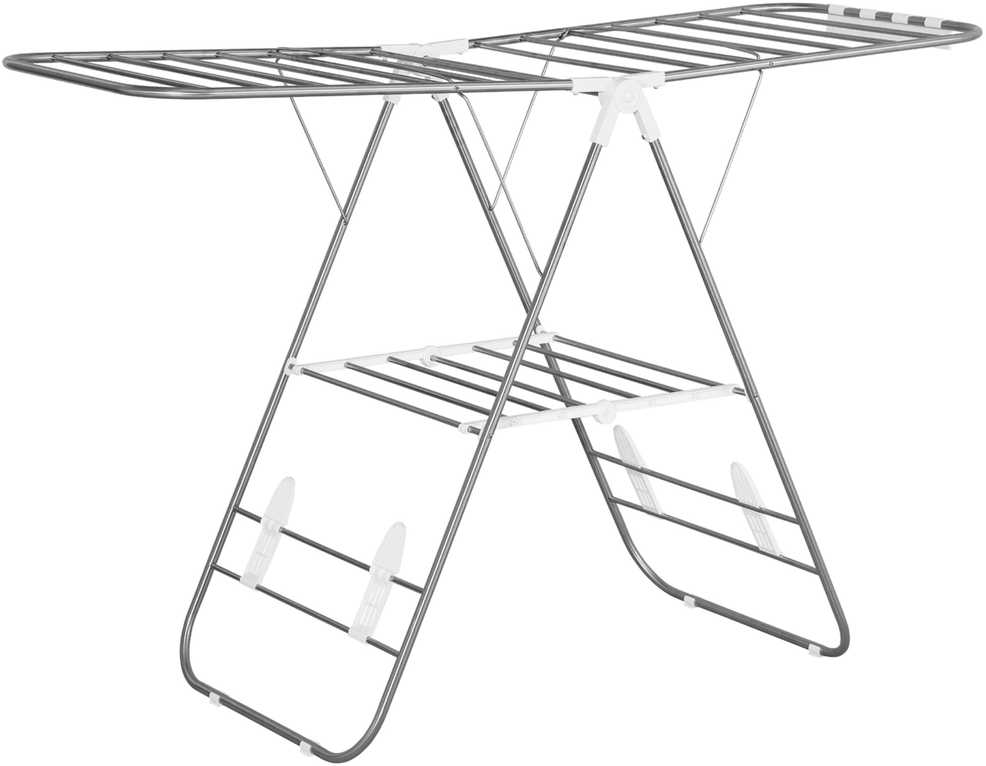 HOMCOM sulankstoma nešiojama skalbinių džiovyklė, sparnuota, teleskopiniai strypai, nerūdijantis plienas/plastikas, sidabrinė ir balta, 146x60,5x98 cm