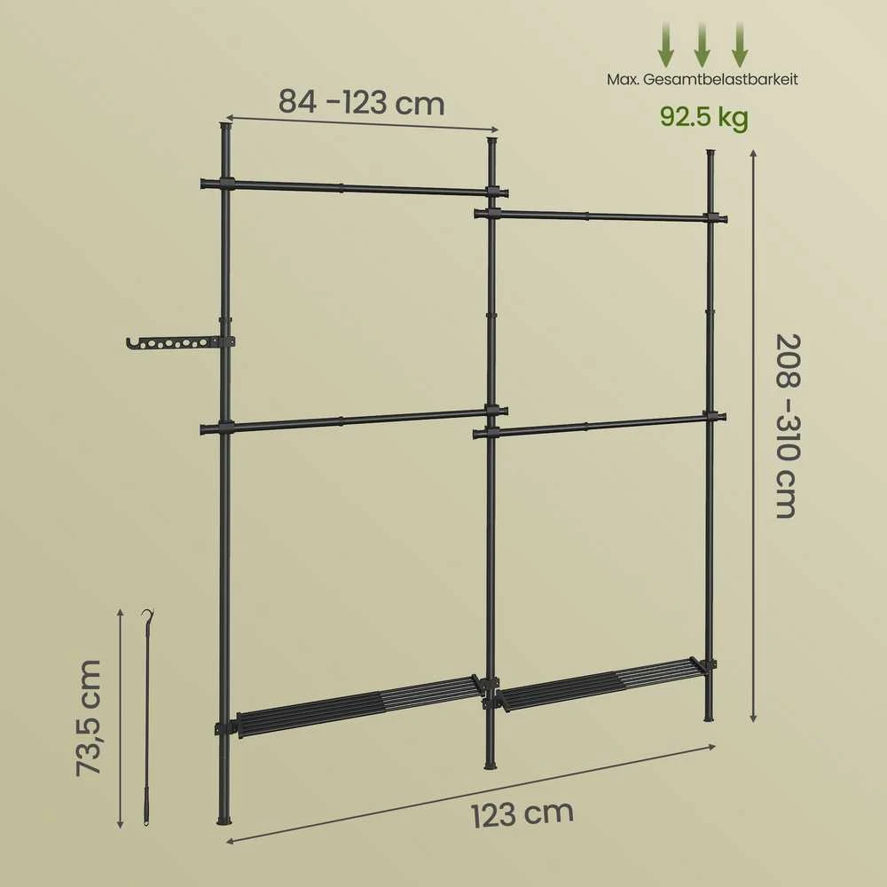 Songmics Drabužių kabykla 3 aukštų 33,5 x (162-238) x (220-300) cm