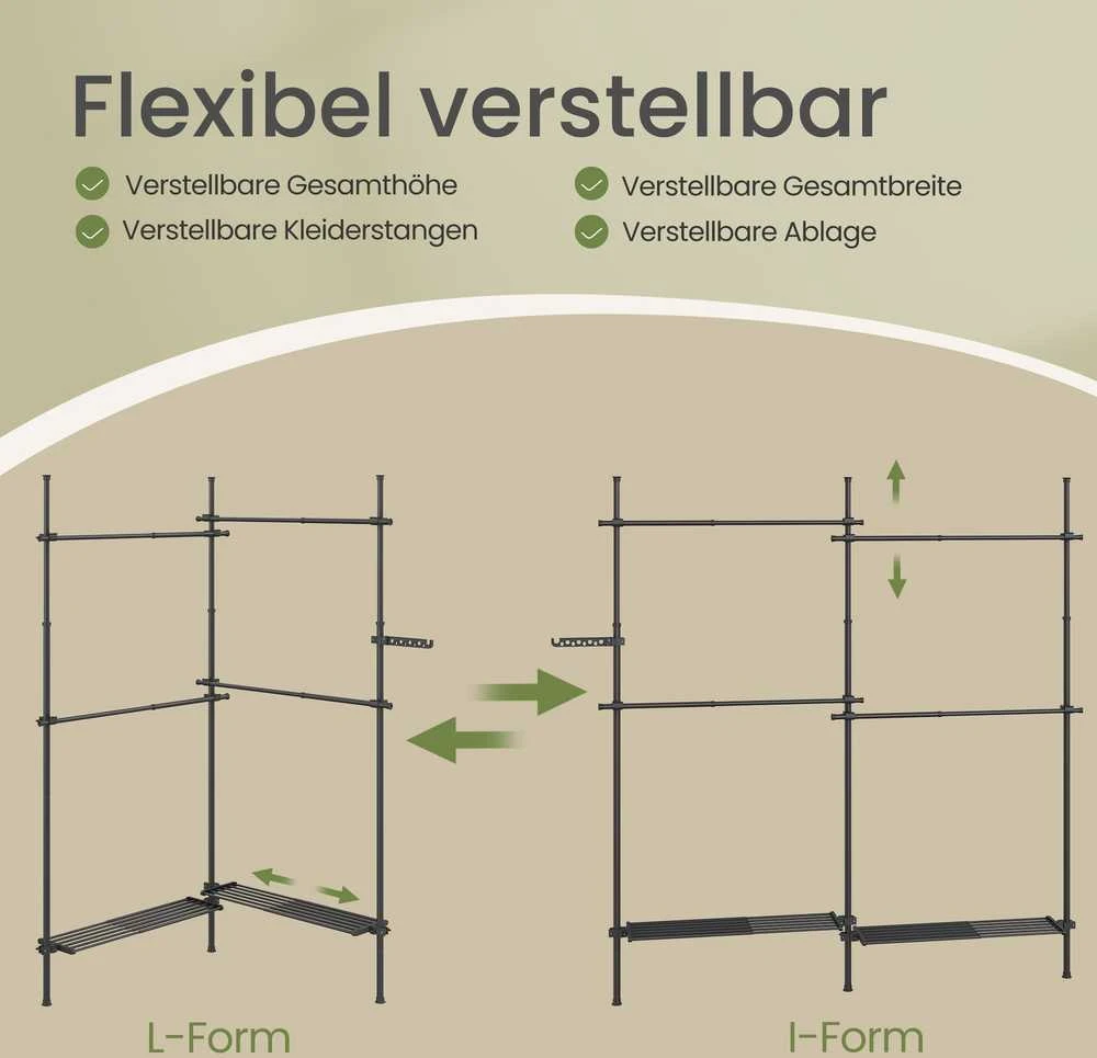 Songmics Drabužių kabykla 3 aukštų 33,5 x (162-238) x (220-300) cm