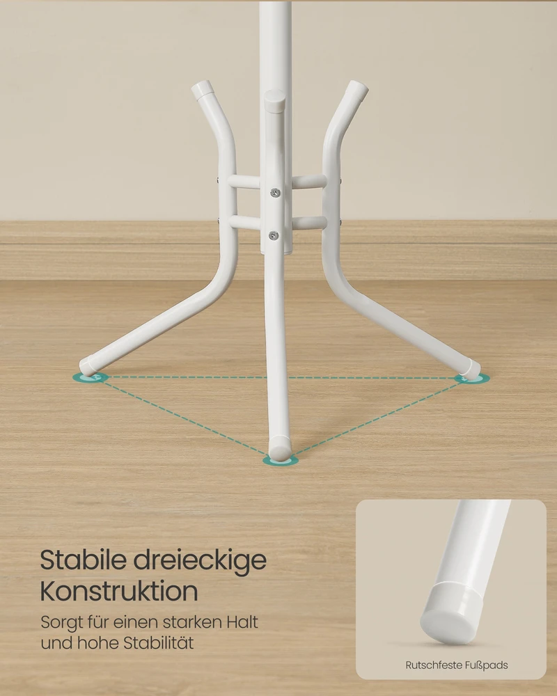 Songmics Drabužių kabykla iš plieno ir pušies medienos, balta, 53,5 × 53,5 × 178 cm