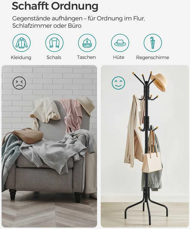 Songmics Metalinis juodos spalvos drabužių stovas