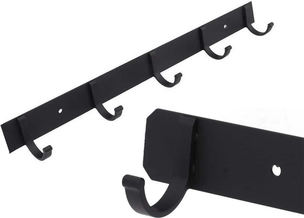 Drabužių kabykla su 5 kabliukais, 38,5 cm, juoda