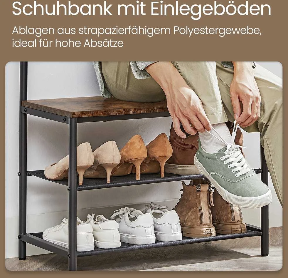 Songmics Drabužių kabykla su suoliuku VASAGLE, 32,2x64x180 cm