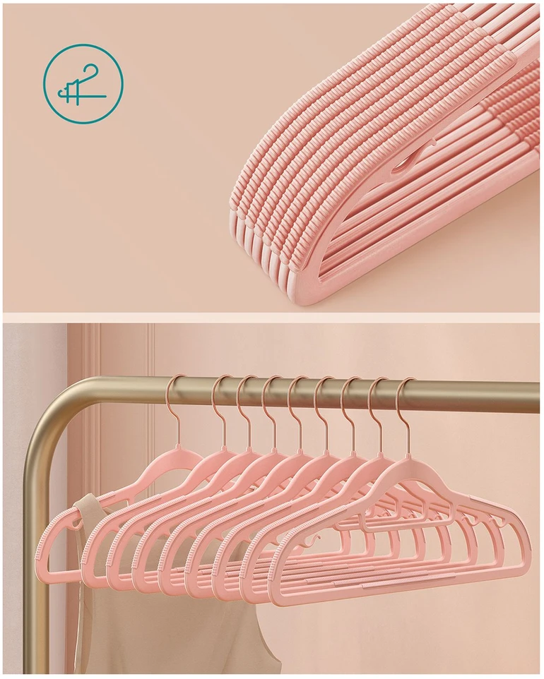 Songmics Drabužių pakabos iš ABS plastiko su metaliniais kabliais, šviesiai pilkos–tamsiai pilkos, 42 × 0,5 × 21,5 cm, 30 vnt.