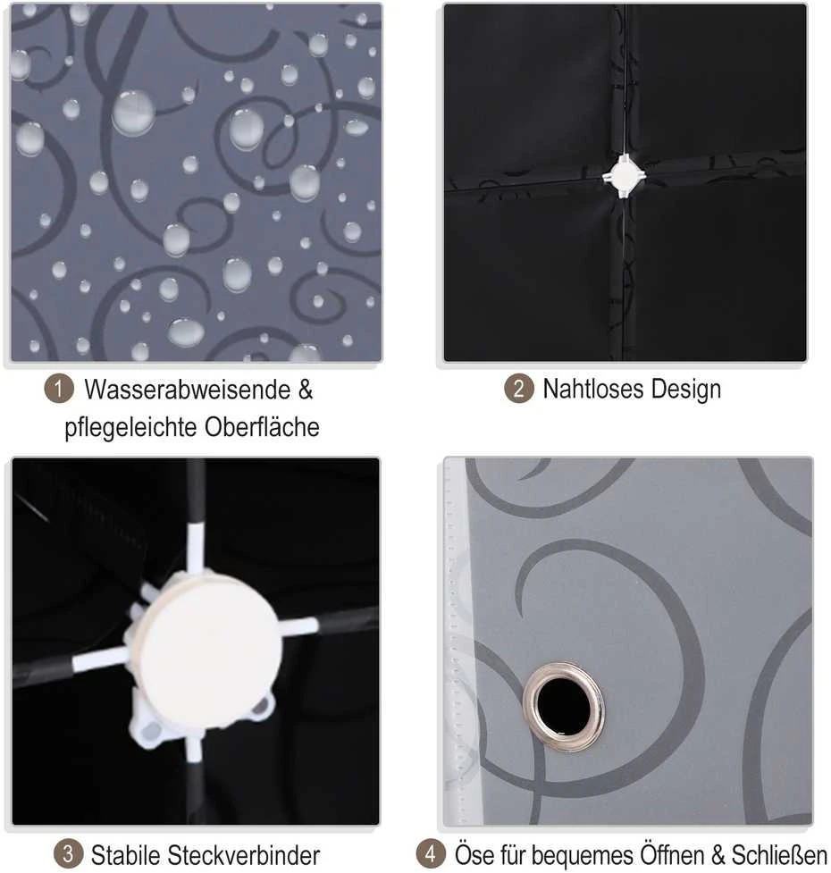 HOMCOM drabužių spinta DIY modulinė lentynų sistema, kubinė spinta su drabužių kabykla, PP, juoda + balta