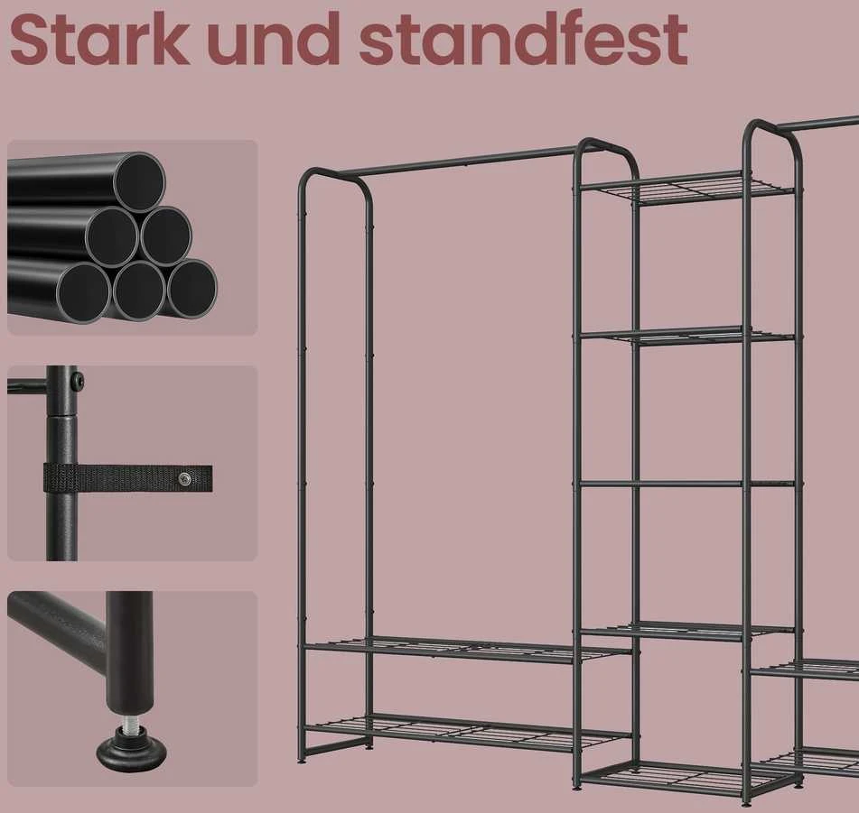 Songmics Drabužių stovas iš plieno su lentynomis 29 x 182,4 x 158,4 cm