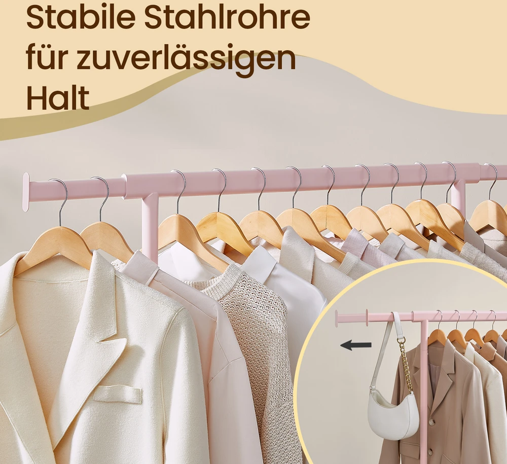 SONGMICS drabužių stovas, drabužių stovas su ratukais, ištraukiamas drabužių stovas
