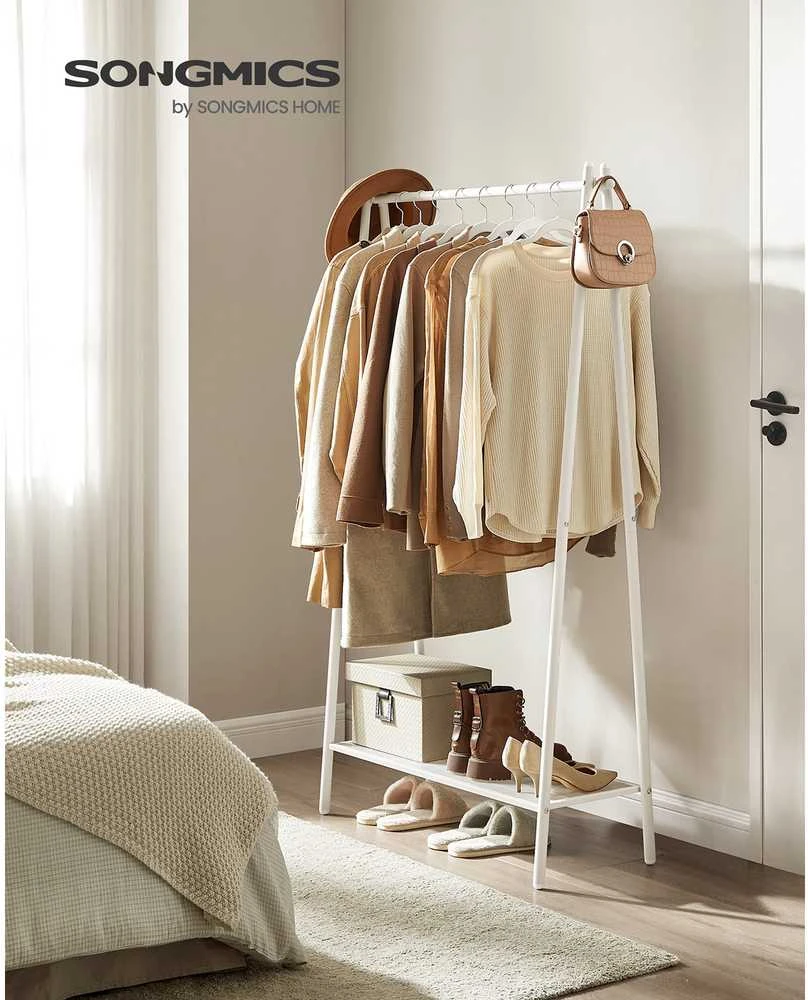 Songmics Plieninė drabužių lentyna su lentynomis, balta