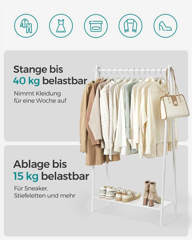 Songmics Plieninė drabužių lentyna su lentynomis, balta