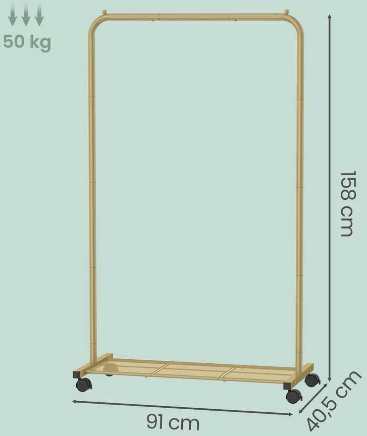 Songmics Drabužių stovas su lentyna 40,5 x 91 x 158 cm, auksinės spalvos