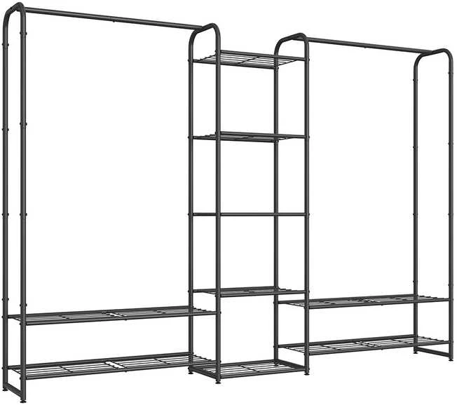 Songmics Drabužių lentyna su lentynomis 29 x 183 x 158,4 cm matinės juodos spalvos
