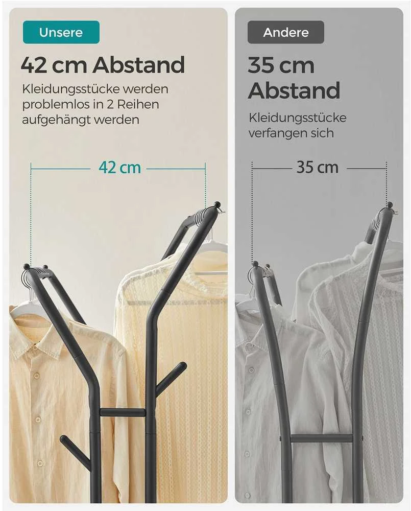 Songmics Drabužių lentyna ant ratukų su 2 drabužių laikikliais, juoda