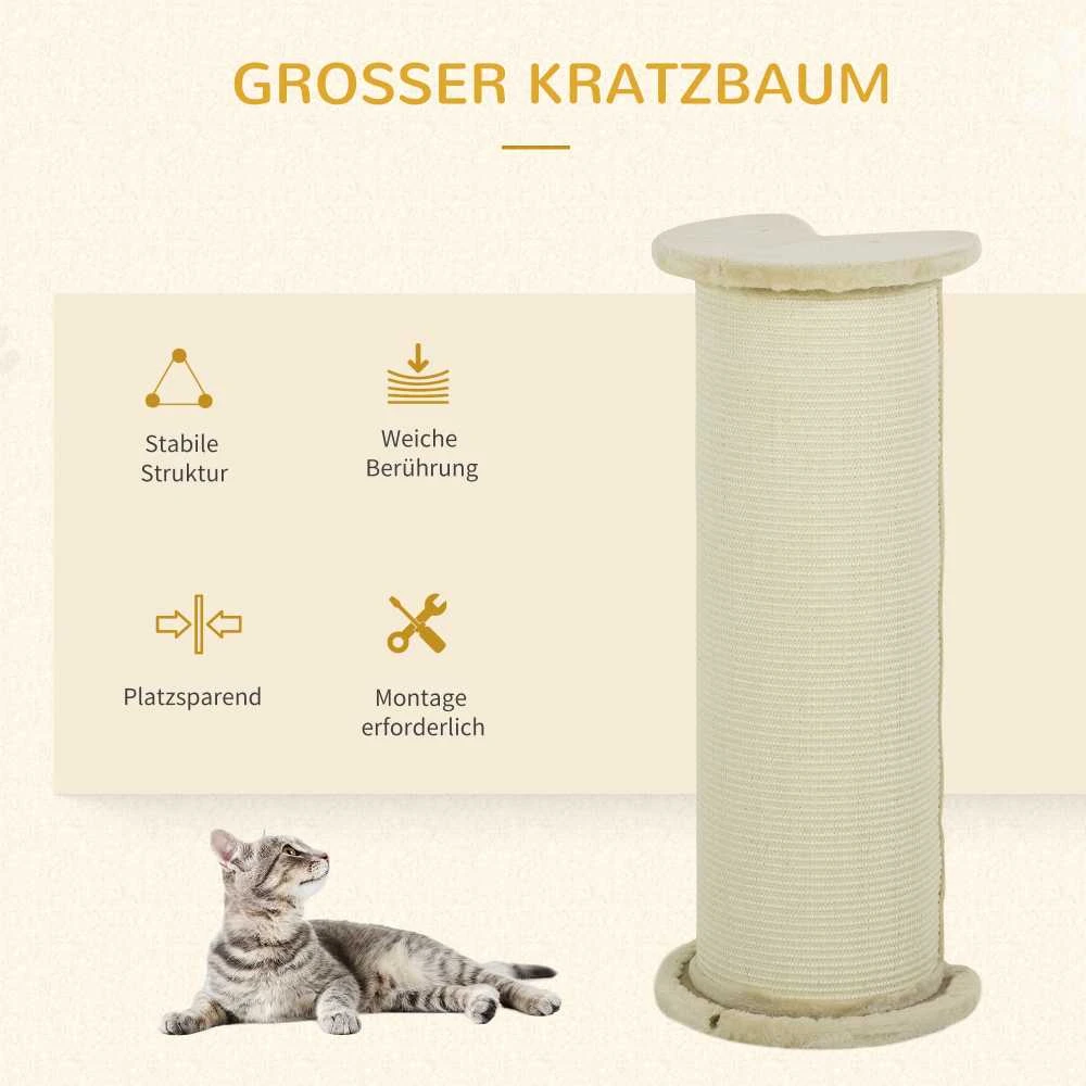 PawHut draskyklė katėms 85cm, draskymo stulpas, apsauga nuo apvirtimo, sizalio virvė, pliušas, kreminė balta