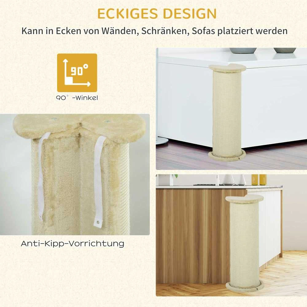 PawHut draskyklė katėms 85cm, draskymo stulpas, apsauga nuo apvirtimo, sizalio virvė, pliušas, kreminė balta