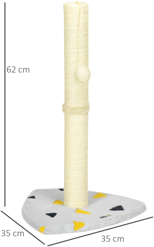 PawHut draskyklė, 62 cm, džiuto stulpas su žaisliniu kamuoliuku, šviesiai pilka+smėlio spalvos, skirta katėms