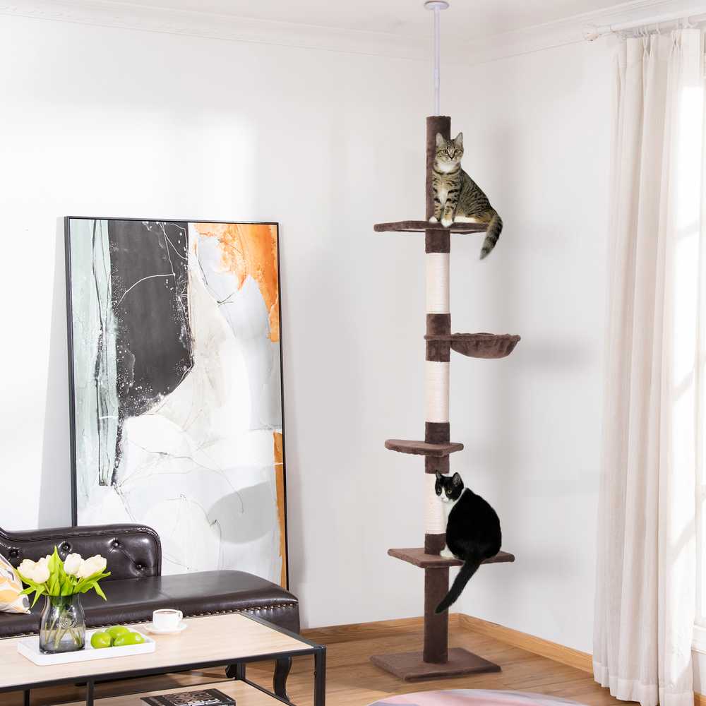 PawHut draskyklė katėms iki lubų, ruda, reguliuojamo aukščio, su sizalio stulpais, 40x34x230-260 cm