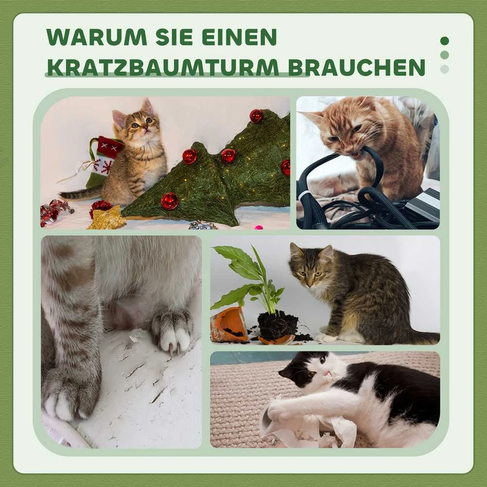 PawHut katės draskyklė, 91 cm, su guoliu, platforma, avies vilna, žalia