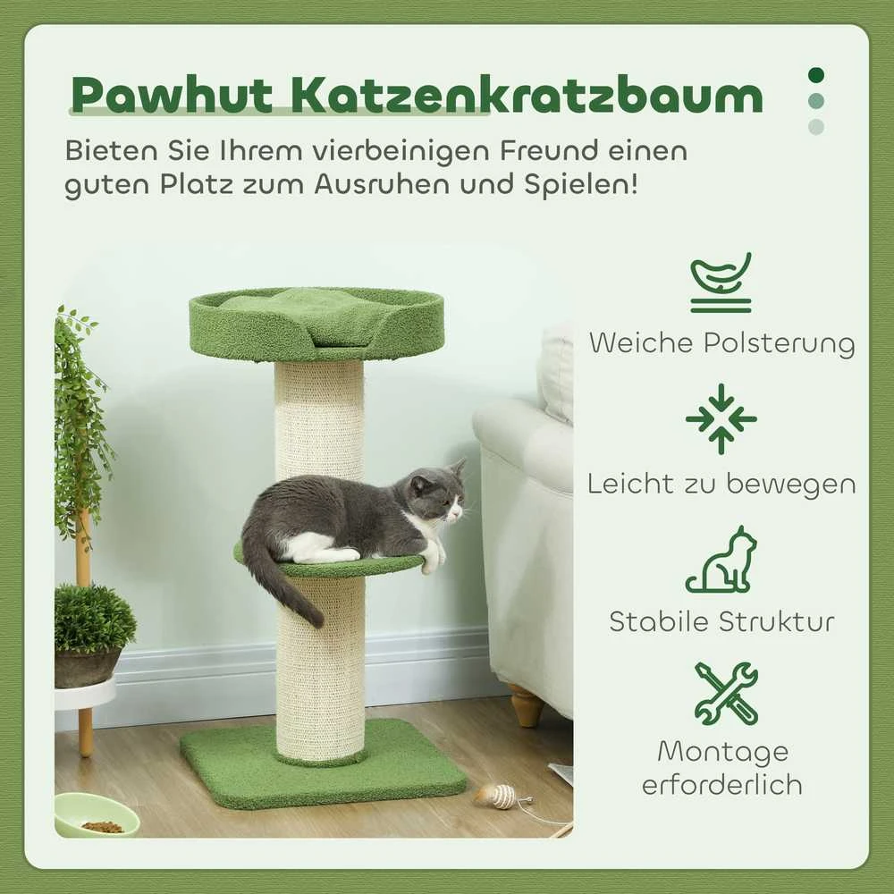 PawHut katės draskyklė, 91 cm, su guoliu, platforma, avies vilna, žalia