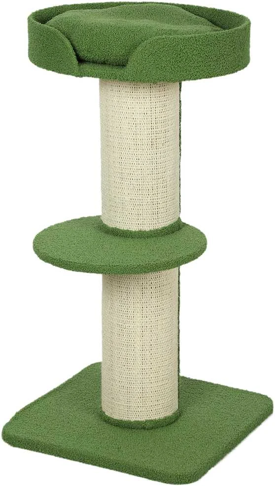 PawHut katės draskyklė, 91 cm, su guoliu, platforma, avies vilna, žalia