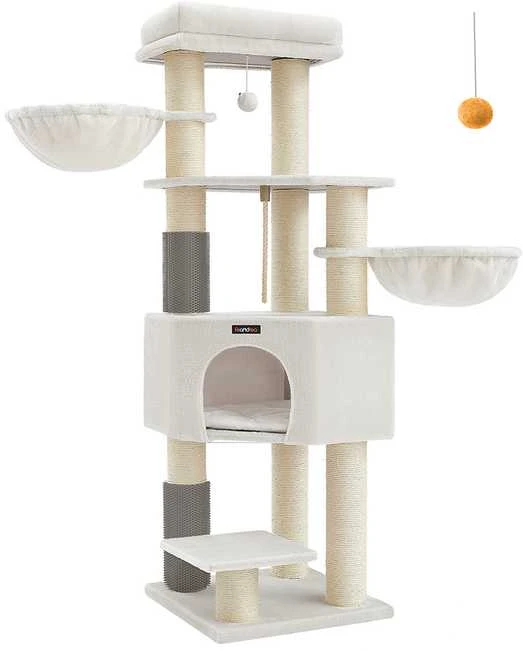 Songmics Kačių draskyklė su platformomis 160 cm kreminė-béžinė