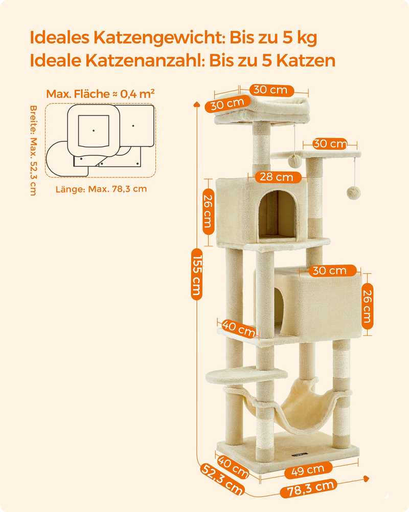 Songmics Feandrea 155 cm draskyklė su platformomis ir hamaku smėlio spalvos